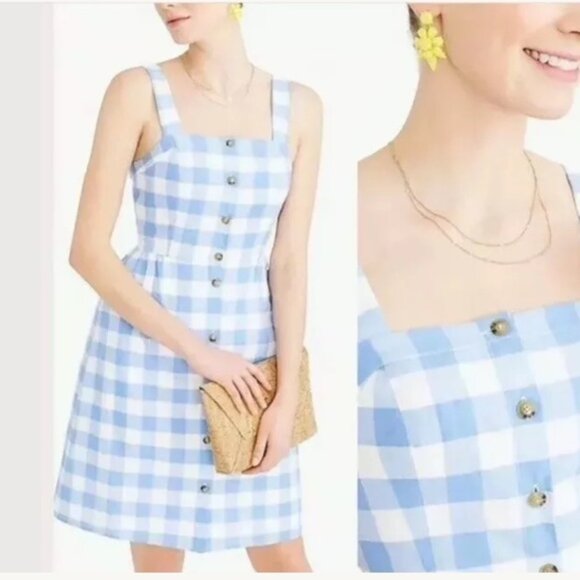 J.Crew Blue Gingham Summer Picnic Dress Size 2 EUC - Picture 2 of 10